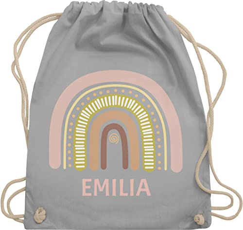 Turnbeutel Rucksack - Boho - Regenbogen - Dein Name - Unisize - Hellgrau - personalisierte geschenke kindergartenbeutel bohemian chic stil beutel tasche kindergarten wechselbeutel kita individuell