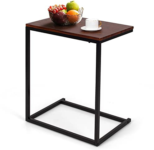 LIFEZEAL Tavolino ausiliario per soggiorno, tavolo da divano a forma di C per computer portatile, stile industriale, 55 x 35 x 65 cm (marrone scuro)