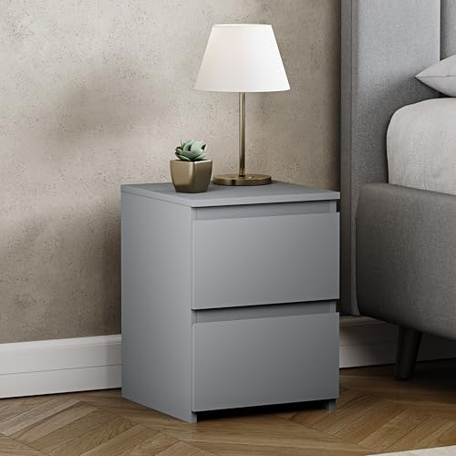 Vida Designs Denver 2 Drawer Bedside Chest | Grey | Space-Saving Storage | 52H x 29.5W x 29.5D cm | Narrow Side Table | Minimal | Smooth Metal Runner | Modern Bedroom Nightstand Unit