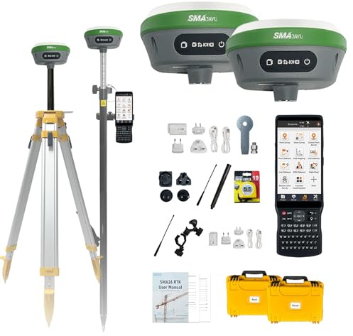 SMA26 Plus GNSS Receiver Base&Rover RTK GPS Land Survey Equipment with Permanent Survey Software, 1cm Accuracy, PPP/UHF Radio/BT Connectivity, IP67 Waterproof Ideal for Construction and Mapping