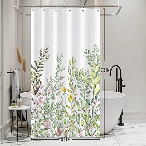 Bovlleetd Greenery Stall Petit rideau de douche motif floral aquarelle feuilles fleurs étroit 91,4 x 183 cm polyester hydrofuge décoration d'intérieur