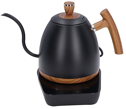 Bouilloire à Café électrique En Acier Inoxydable Théière Pichet à Chauffage Rapide Conception Anti-fuite Avec Poignée En Grain De Bois Pour les Amateurs De Café Et De Thé Au Bureau à Domicile(Le noir)