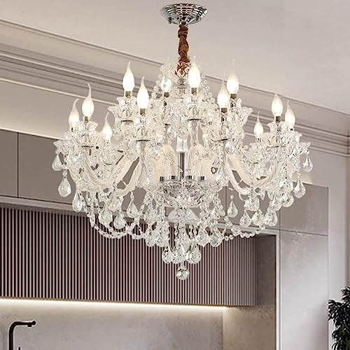 Durahonn Clear Crystal Chandelier Lighting, Double Layer 8+4 Lights, K9 Clear Crystal Ceiling Lights, Modern Crystal Light for Living Room (12 Lights)