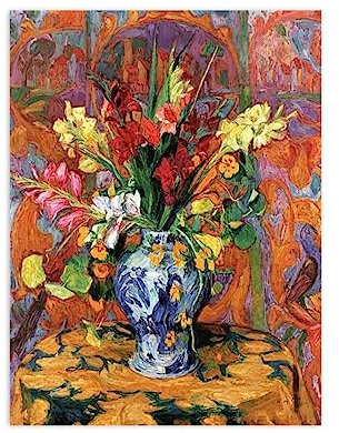 NOLEGA Hans Purrmann Berühmte Gemälde Poster Gladiolen in japanischer Vase Druck auf Leinwand,Reproduktion auf Leinwand,Heim Wohnzimmer Wandkunst Bilder 40x50cm Ungerahmt