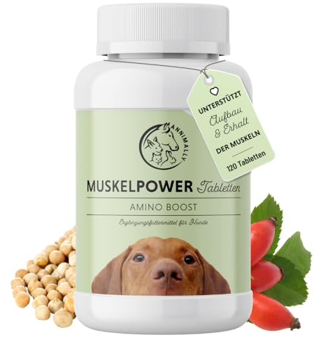 Annimally Amino Boost Muskelaufbau Tabletten für Hunde - 120 Aminosäuren Tabletten mit 9 Inhaltsstoffen u.a. mit Protein & Magnesium zum gezielten Aufbau der Muskulatur bei Hunden