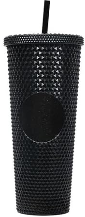 BBTISG Tasse à Rivets de 710ml avec Couvercle et Paille, Double Couche Réutilisable Tasse Froide pour Enfants et Adultes Portable Gobelet pour Jus, Café, Bureau à Domicile (noir transparent)