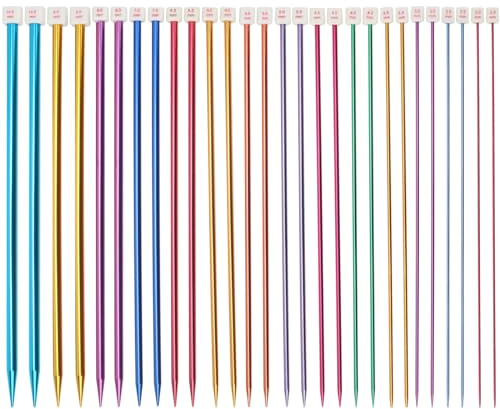 MOUYAT Set di ferri da maglia colorati, 28 pezzi/14 paia di ferri da maglia a punta singola, 14 misure da 2 a 10 mm, in alluminio, per lavori fai da te, lunghezza 35 cm