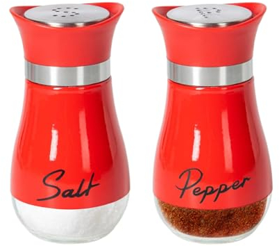 Yuqilin 2 Pièces Salieres et Poivrieres Set, Acier Inoxydable Salières et Poivrières, Saliere en Verre, pour Peut être Utilisé Dans les Maisons, les Cuisines, les Restaurants（Rouge）