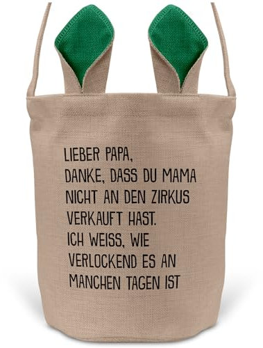 22Feels Papa Osterkorb Vater mit Henkel Ostergeschenk Tragetasche Ostern Deko Osternest Körbchen Hasenohren (Beige/Grün)