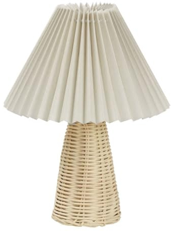 Dpofirs Rattan Pleated Table Lamp, Vintage & Contemporary Style, Light Brown & White, Fabric & Rattan, 3W LED, USB Powered