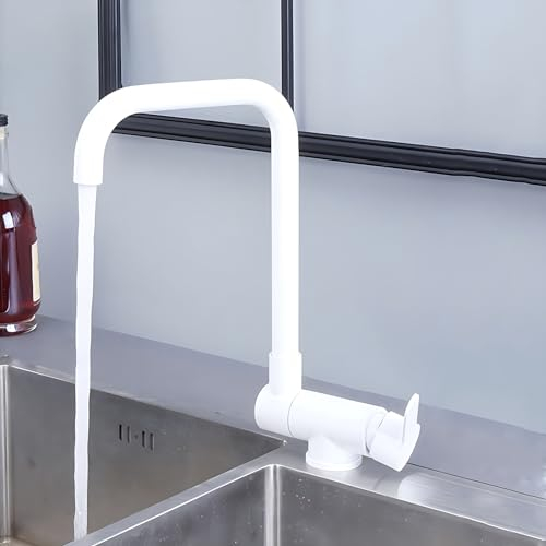 XJTNLB Mischbatterie Küche Vorfenster Weiß Klappbar 180° Wasserhahn Küche Kippbar Spültischarmatur Vorfenstermontage-B
