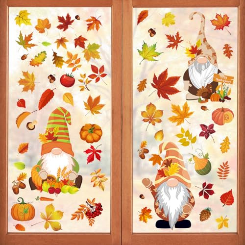 93 Stück Fensterbilder Herbst, Thanksgiving Herbstdeko Fenster Aufkleber, Selbstklebend herbstdeko fenster, Erntedankfest Fensterbilder, für Thanksgiving Herbst Deko