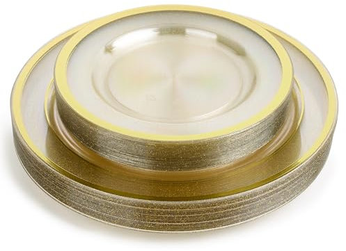 Assiette Reutilisable - 40 Assiettes Plates Plastique Premium sans BPA avec Bord Doré (26cm & 19cm) - Rigide et Élégante pour Mariages, Anniversaires & Cocktails