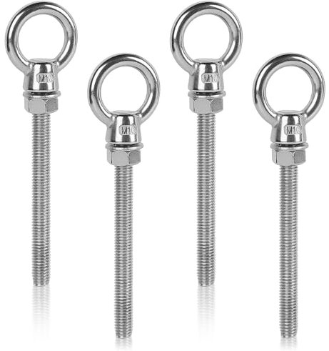 EFUTURETIME 4 x Augbolzen M10 x 100mm Edelstahl Ösenschrauben Holzgewinde mit Mutter, Blozen