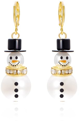 BKEPDY Boucles d'Oreilles de Noël Mignonnes en Forme de Bonhomme de Neige et Perles Boucles d'Earrings Pendantes Bijoux de Christmas Sélection pour Fêtes (Blanc-2)