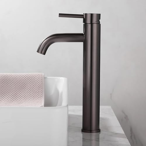 ULTRALAX Gun Grey Tall Basin Mixer Tap for Vessel Sinks ，Single Handle Lavatory Vanity Tap