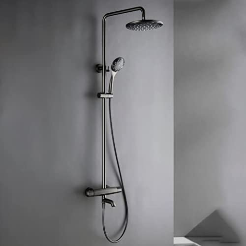 Set Doccia Sistema Doccia, Pistola Termostatica in Ottone Grigio A Tre Funzioni Set Doccia Deviatore per Vasca Miscelatore con Altezza Regolabile Doccetta E Rubinetti per Vasca, Set Doccia,A