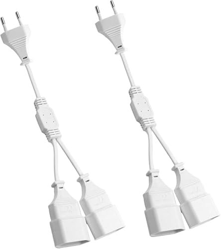 Xmart 2 Stück 2 in 1 Eurostecker Verlängerung 0.3m Strom Verlängerungskabel Flachstecker Euro Verlängerung Netzkabel Typ C Eurostecker auf Typ C Eurobuchse Weiß Verlaengerungskabel für Haushaltsgeräte