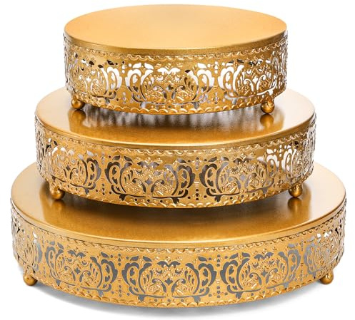 SOUJOY 3 Pack Metal Gold Cake Stand, 12/10/8 Inch Round Cupcake Stands, Dessert Table Display Set for Wedding, Party, Birthday, Event, Anniversary, Celebration, Table Decoration