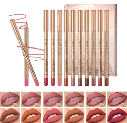 LOPHE 12 Color Matte Lip Liner, High-Pigmented Nude Pencil Set for Plumping and Defining, Waterproof Long-Lasting Natural Makeup,Brown Lipliner Pencil for Wome