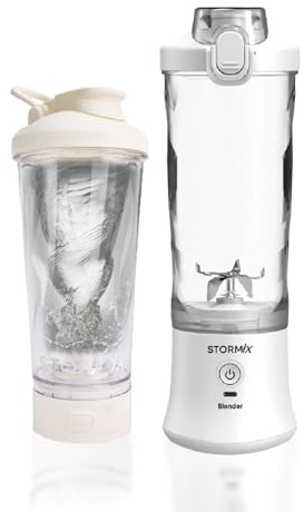 STORMIX Pack Blender & Shaker Électrique – Mixeur Portable 150W – 6 Lames Inox – USB-C Rechargeable – Smoothies, Shakes & Protéines – 600ml – Silencieux – Batterie Longue Durée – Design Compact