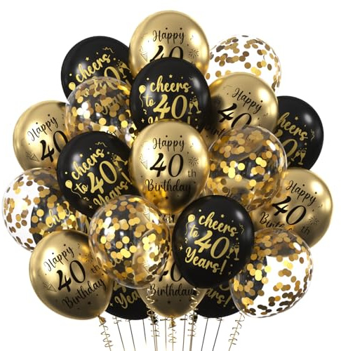 Luftballons 40.Geburtstag Deko, 30 Stück Latex Ballon 40. Geburtstag Männer Damen, Happy 40th Birthday Ballons Schwarz Gold, Birthday Party Deko