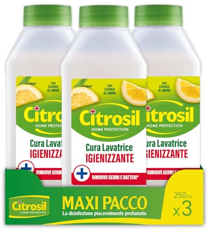 Citrosil Cura Lavatrice Igienizzante, Rimuove Germi e Batteri, Anticalcare e Anti Cattivi Odori, con Essenze di Limone, 250 ml X 3 Confezioni