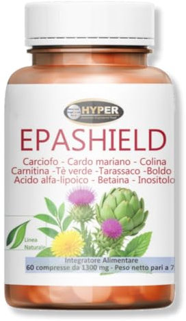 Depurativo Fegato Hyper Epashield - Detox Fegato Grasso con Cardo Mariano Tarassaco e Carciofo - Integratore Disintossicante Forte, Supporta Funzioni Epatiche e Digestive - 60 CPR | Prodotto in Italia