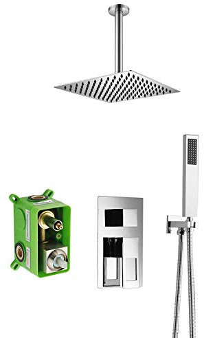 Système de douche, système de douche à montage au plafond inclus Pommeau de douche à effet pluie de 10 pouces Corps de valve pré-encastrés, système de douche à effet pluie chromé Ensemble de douche de