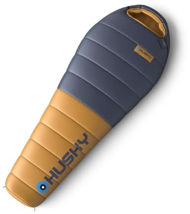 Husky Dexter Saco de dormir ligero para 4 estaciones hasta -15 °C, cálido invierno momia, para adultos, saco de dormir de invierno para camping, senderismo y exteriores (azul/naranja, 220 x 85)