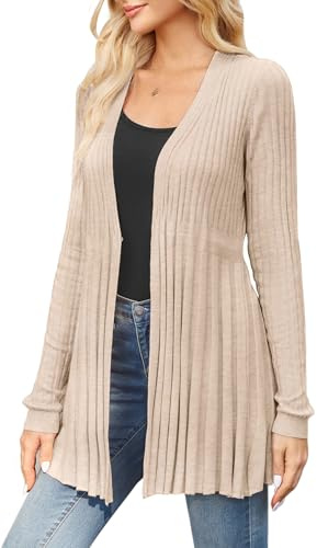 Arach&Cloz Cardigans for Women UK Wool Blend Waterfall Ladies Ribbed Cardigan Long Sleeve Knitwear for Casual Business