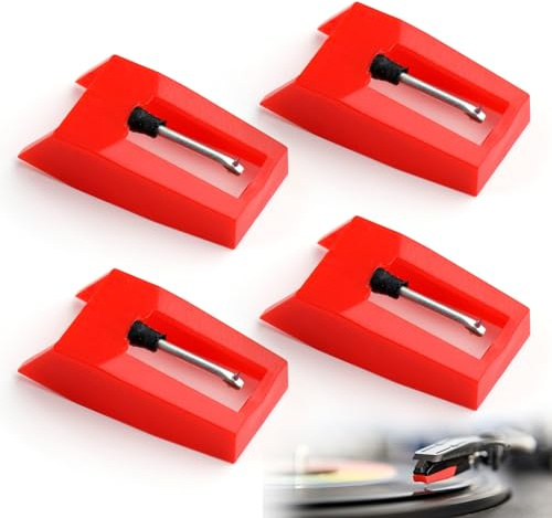 UIHRLM 4PCS Record Player Needle, Ruby Tip Record Needle Turntables Stylus, Record Needle Replacement Accessories Compatible with Amstrad Vinyl Player Turntable Phonograph Suitcase Turntable
