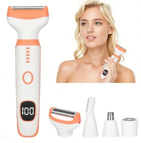 Beanify Rasoir électrique 4 en 1 indolore pour femme et homme - Rasoirs humides et secs et épilateurs faciaux - Écran LED rechargeable - Kit d'épilation pour nez, visage, corps, jambes, bikini et bras