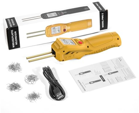 VISLONE Saldatrice in plastica senza fili, kit di riparazione in plastica con schermo LCD e 200 chiodi di saldatura, riscaldamento rapido, illuminazione a LED, per paraurti, cruscotti e mobili in