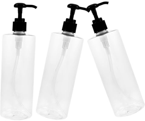 Healvian 3PCS Transparent Round Shoulder Press Pump Bottles Reusable Empty Shower Gel Container with Black Pump Head for Bathroom Home Lotion Shampoo