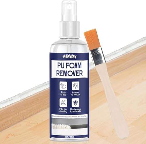 AllisWay Pu Schaum Entferner, Bauschaum Entferner, Hochwirksames Reinigungsmittel mit Bürste für Pu-Schaumpistolen, Ventile & Oberflächen, 100ml