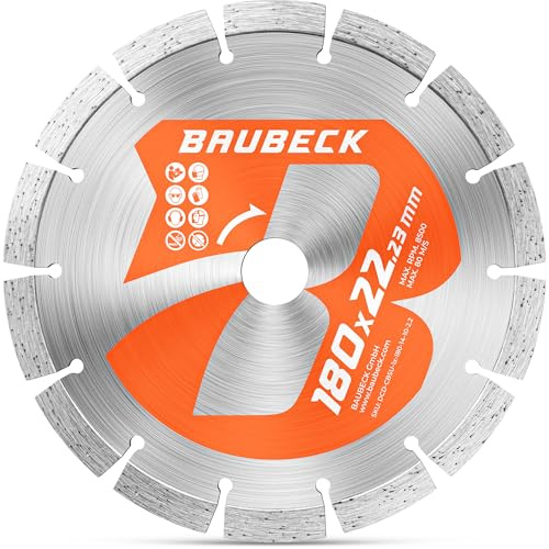 BAUBECK Diamantscheibe 180mm für Stein, Beton, Leistungsstark & kompatibel mit Bosch, Metabo, Diamant Trennscheibe 180 Diamanttrennscheibe 180 Diamant Trennscheibe 180 Stein