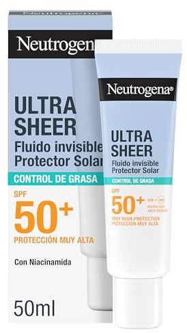 Neutrogena Ultra Sheer Crema Solar Invisible Oil Control SPF50+, 50 ml | Protector solar facial 50, Protección UVB/UVA, Acción Seborreguladora, Piel Grasa/Acneica, Resistente al Agua, Hipoalergénica