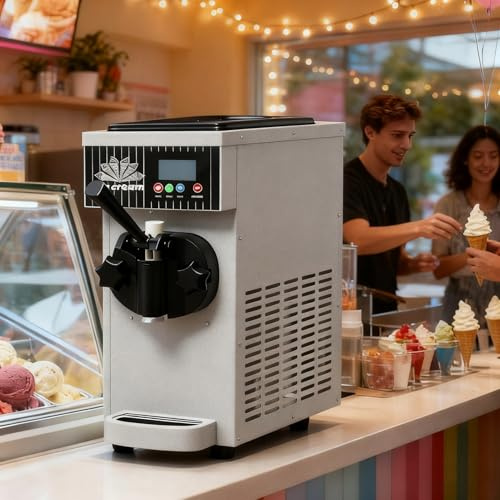 guoyjmm Macchina per Gelato Monogusto, Gelatiera Elettrica Commerciale per Gelato Soft Serve, 4-5 kg/h, Acciaio Inossidabile, Pannello di Controllo LCD, Potenza 450 W per Casa, Bar, Ristoranti White