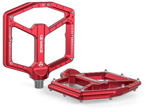 GEWAGE Pro Edition MTB-pedaler - CNC-aluminium, kromoly axel 9/16 tum, 14 höjdjusterbara pinnar, ultratunn design utan lock, reservdelar och verktyg ingår (röd)