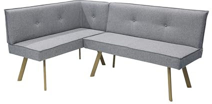 byLIVING Eckbank Ottawa, Langer Schenkel rechts, hellgrau, Eiche Natur | umlaufender Keder und Zierknöpfe, Sitzbank, Eckbank, 129 x 183, H 88, T 56 cm