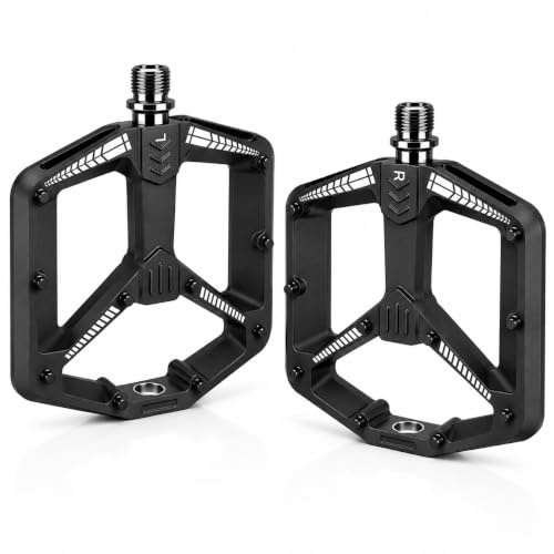 MTB Pedals, Aluminium Flat Pedals, 3 Sealed Bearings, 9/16 Mountain Bike | Wide 115 x 107 mm Bicycle Pedals with 20 Non-Slip Pins, Aluminium Platform for Road, BMX, E-Bike and Hybrid Bikes