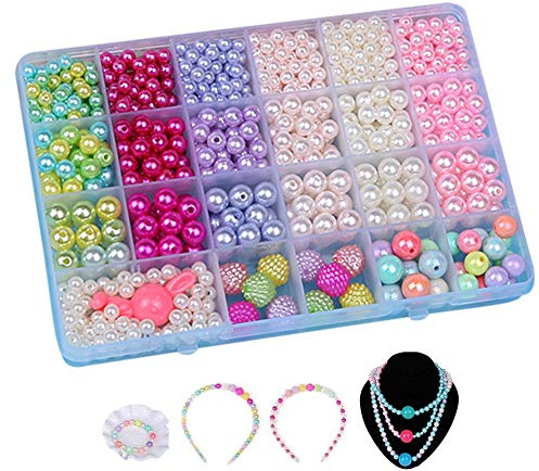 byou Perlen Basteln,Perlen für Armbänder Kinder Kunststoff Armband Basteln für Mädchen in PVC Box als Geschenk für Halsketten Armbänder Stirnband Ring 800pieces
