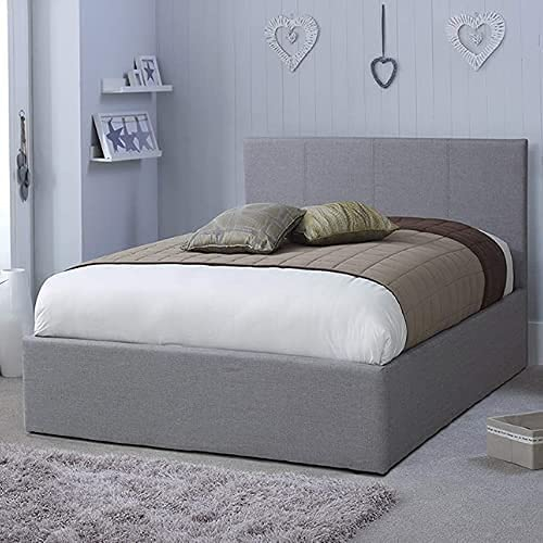 Modernique Double (4ft6) Grey Fabric Ottoman Storage Bed, Grey Linen Gas Lift Up Storage Bed (Double (4FT6))