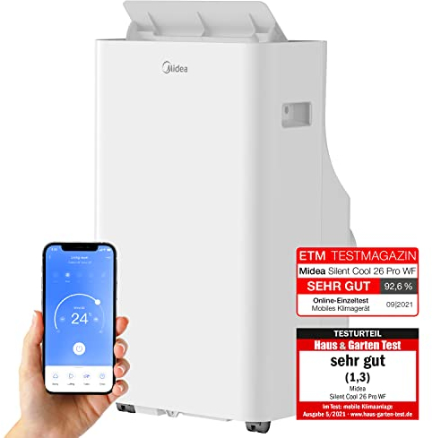 Midea Silent Cool 26 Pro WF, 9000 BTU 2,6 kW, raffreddamento, ventilazione, deumidificazione, dimensioni della stanza fino a 88 m³(33 ㎡), controllo APP/Alexa/Google Home/IFTTT, aria condizionata