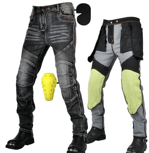 SHUOJIA Motorrad-Hose,Motorrad Jeans Herren mit Protektoren, Jeans Herren Motorrad,Motorrad Hose mit Oberschenkeltaschle(Black Male-2XL)