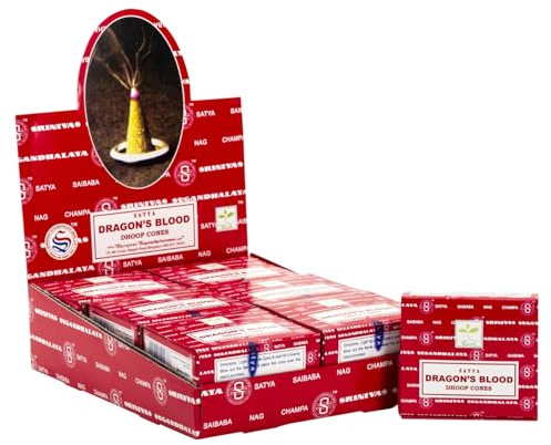 Satya Sai Baba Dragons Blood Original Earth Marked Natural Masala Incense 144 Dhoop Cones in Pack of 12 Boxes | Best for Prayer, Meditation and Relaxation