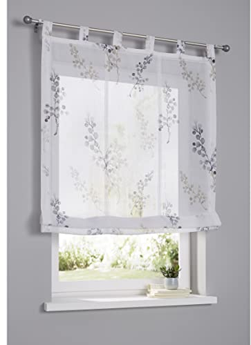 Kutti weißes Raffrollo Danny mit Schlaufen Bedruckt Raffgardine halbtransparent (Taupe, 60 x 140 cm)