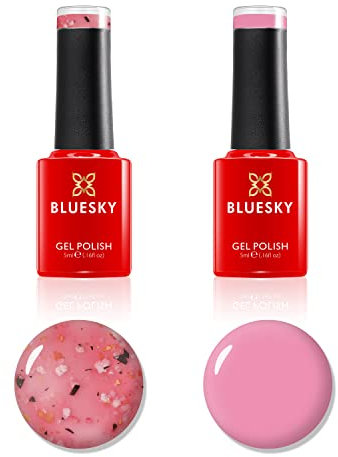 BLUESKY Gel Nail Polish Set, Flower Gel Duo, Pretty Peony BFL06 and Posy. 2 x 5ml Gel Nail Polishes. Pink, Jelly, Nail Art (Requires Drying Under UV or LED Lamp)