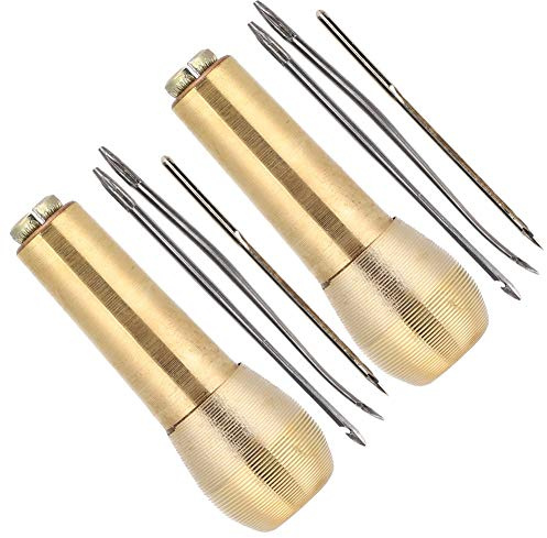 2 Set Copper Handle Sewing Awl Taper Leather Shoe Repair Tool Leather Craft Needle Kit Needle for Sewing Shoes Needles Punch Em Material Made of Copper Ma